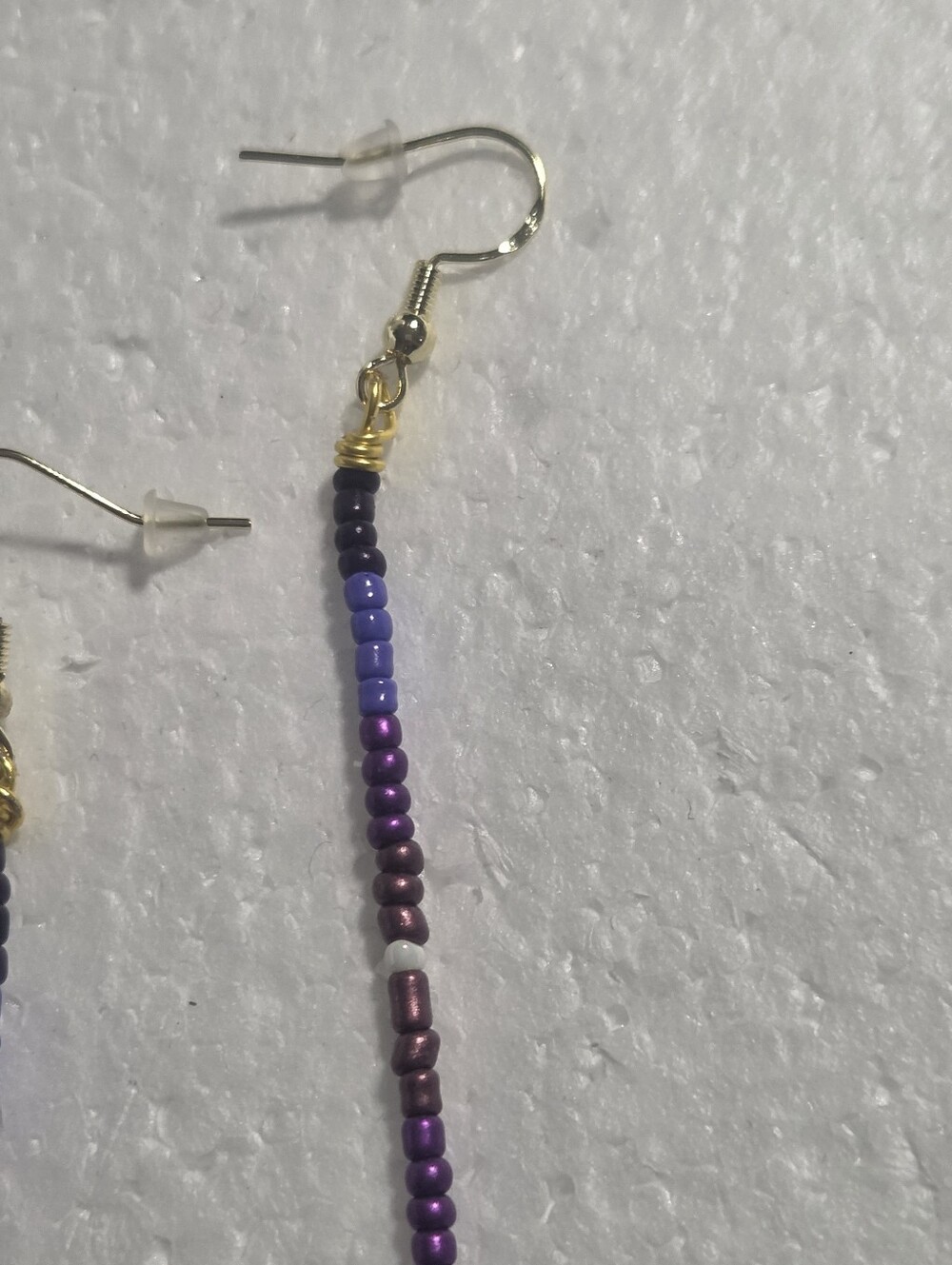 Handcrafted Purple Seed Bead Drop Earrings - Picture 6 of 10